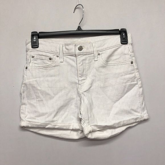 Levi's Women Mid Length Shorts Size 28 Striped Cotton Blend M127 -18 - Picture 1 of 16
